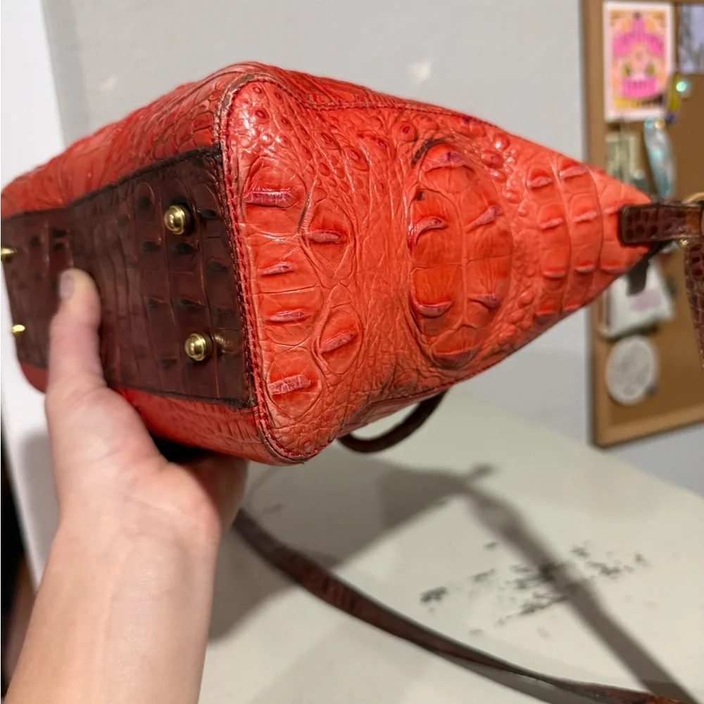 Brahmin Mini Arno Satchel Orange Croc Embossed Leather - Picture 9 of 14